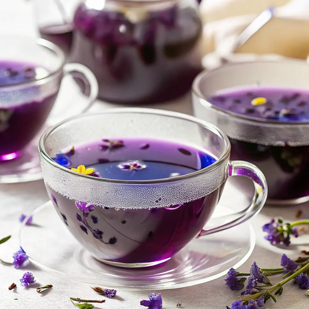 brazilian mounjaro ingredients with butterfly pea tea in glass cups