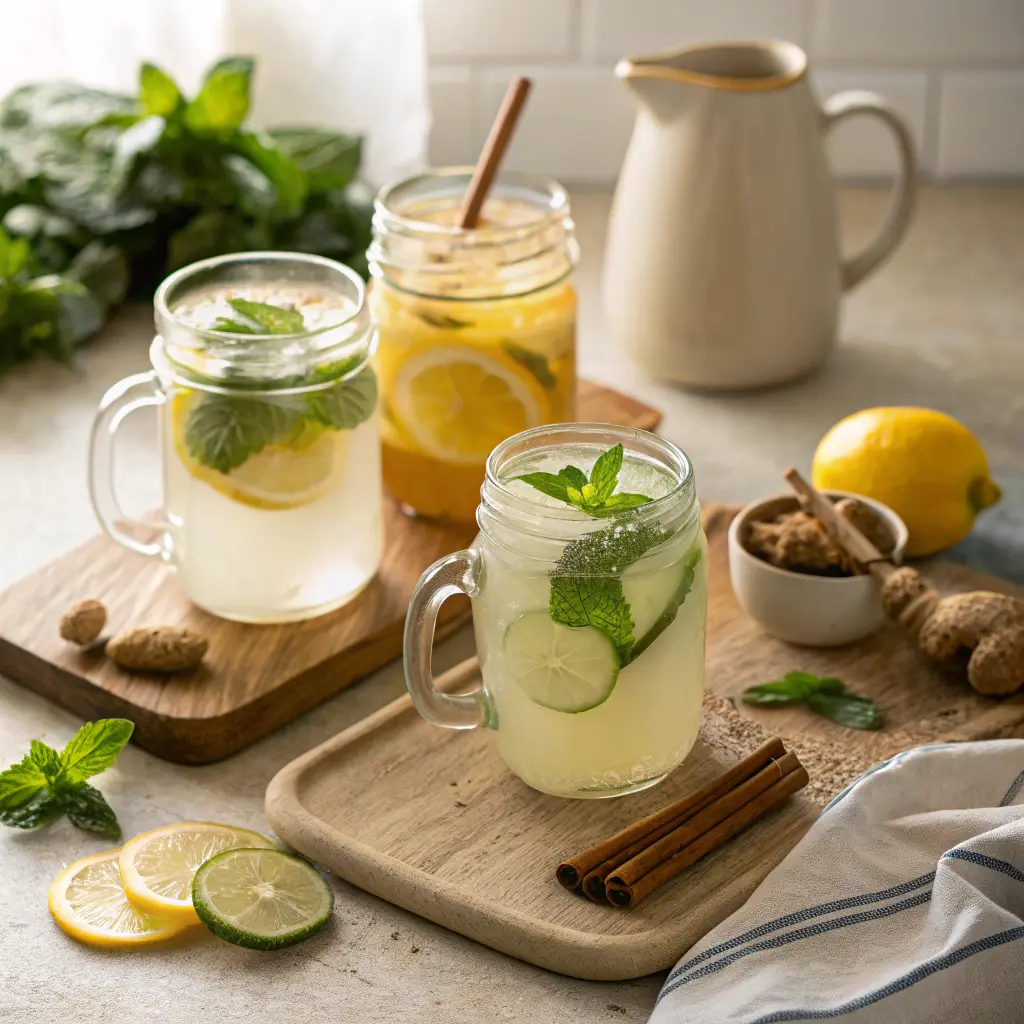Mounjaro Drink Hacks 2 mounjaro drink hacks three gut-friendly drinks lemon ginger cucumber mint cinnamon almond milk