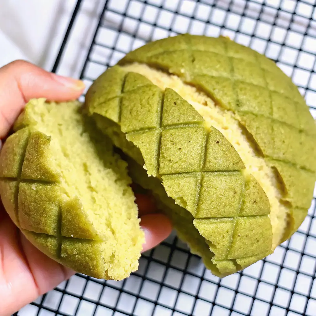 Homemade Matcha Pan: Soft, Fluffy, and Full of Flavor 6 oft matcha pan bun broken open to show fluffy green interior