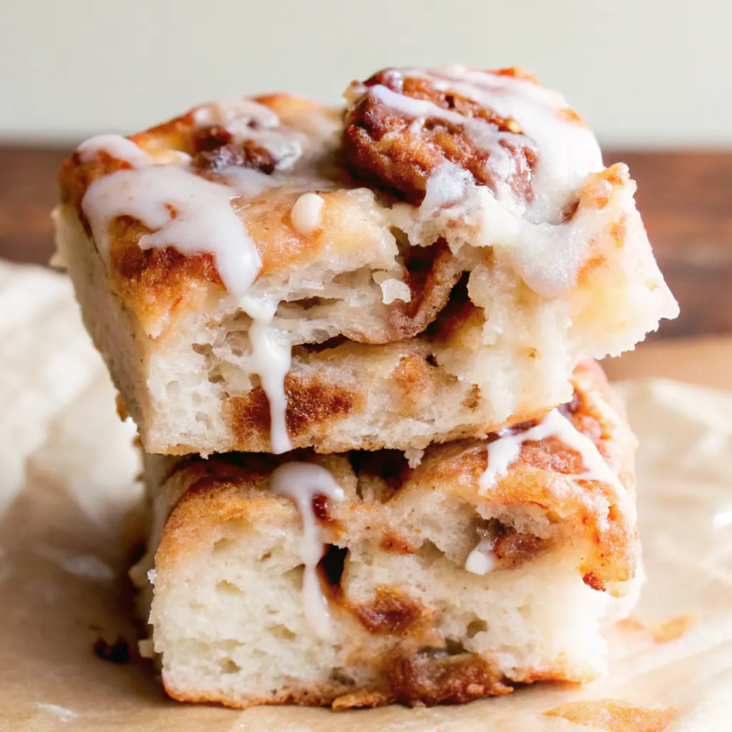 Sourdough Cinnamon Roll Focaccia: The Ultimate Sweet & Tangy Twist You’ll Love 5 Close-up of sourdough cinnamon roll focaccia drizzled with cream cheese glaze