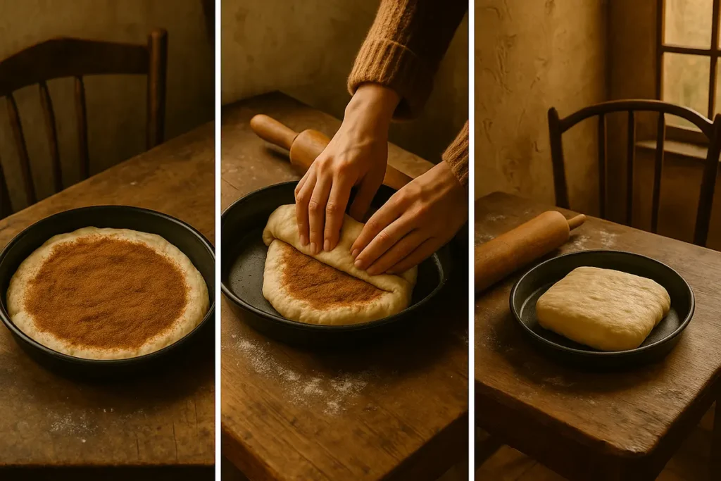 Cinnamon Roll Sourdough Focaccia: Because Sometimes You Want Dessert Bread to Be Extra 5 step-by-step folding of cinnamon roll sourdough focaccia dough