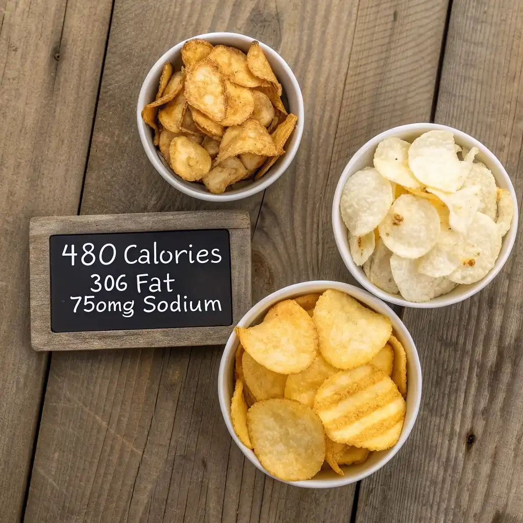 3 servings of salt and vinegar chips calories with calorie breakdown