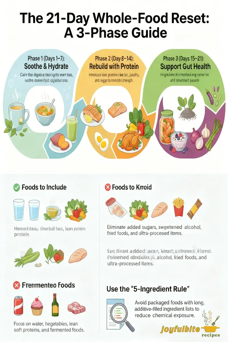 21-day cleanse program explained with a 3-phase whole-food reset guide