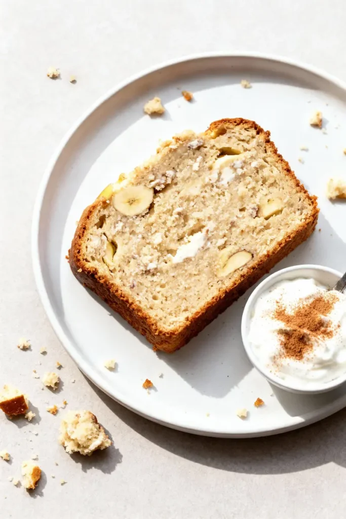 High‑protein Mounjaro breakfast featuring cottage cheese banana bread served with yogurt for gut health support.