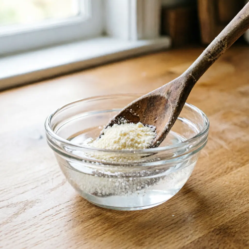 Unflavored gelatin powder dissolving in water for the gelatin trick recipe