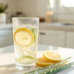 Aloe vera lemon water for weight loss with fresh lemon slices and aloe gel in a glass
