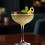 Dr. Gupta Gelatin Recipe served in a crystal coupe glass with a lemon twist and mint for natural joint support.