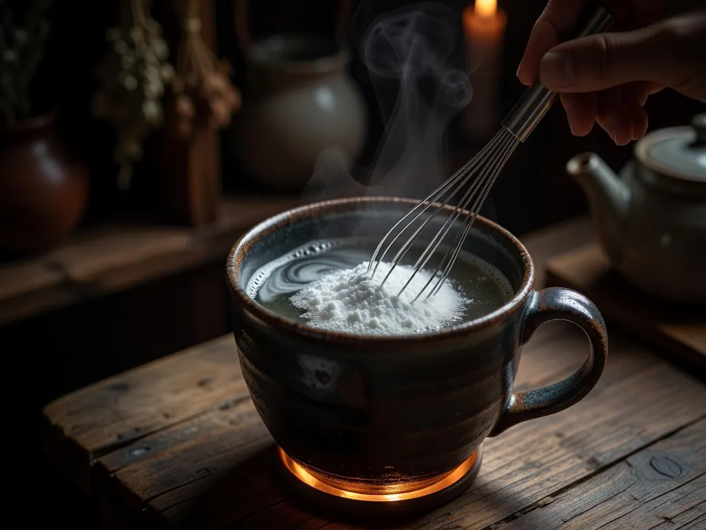 Dr. Gupta Gelatin Recipe: Simple Low-Calorie Joint Support Drink 6 Whisking unflavored gelatin powder into steaming water in a dark ceramic mug to prepare the Dr. Gupta joint support drink.