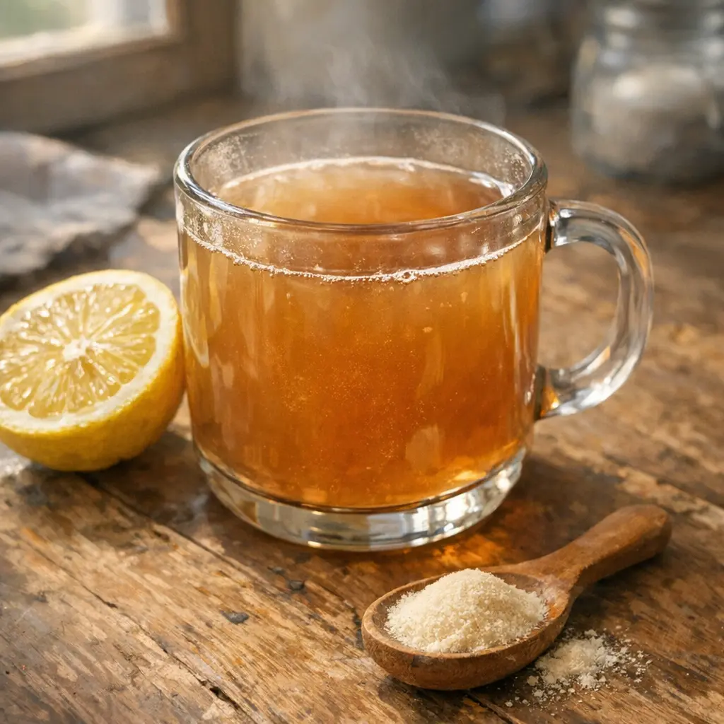 Dr Jennifer Ashton gelatin trick recipe drink with lemon in a glass mug