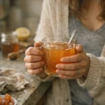 Dr Jennifer Ashton gelatin trick recipe drink held in hands in a cozy kitchen