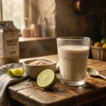 oat trick for weight loss recipe with oats, water, and lime in glass